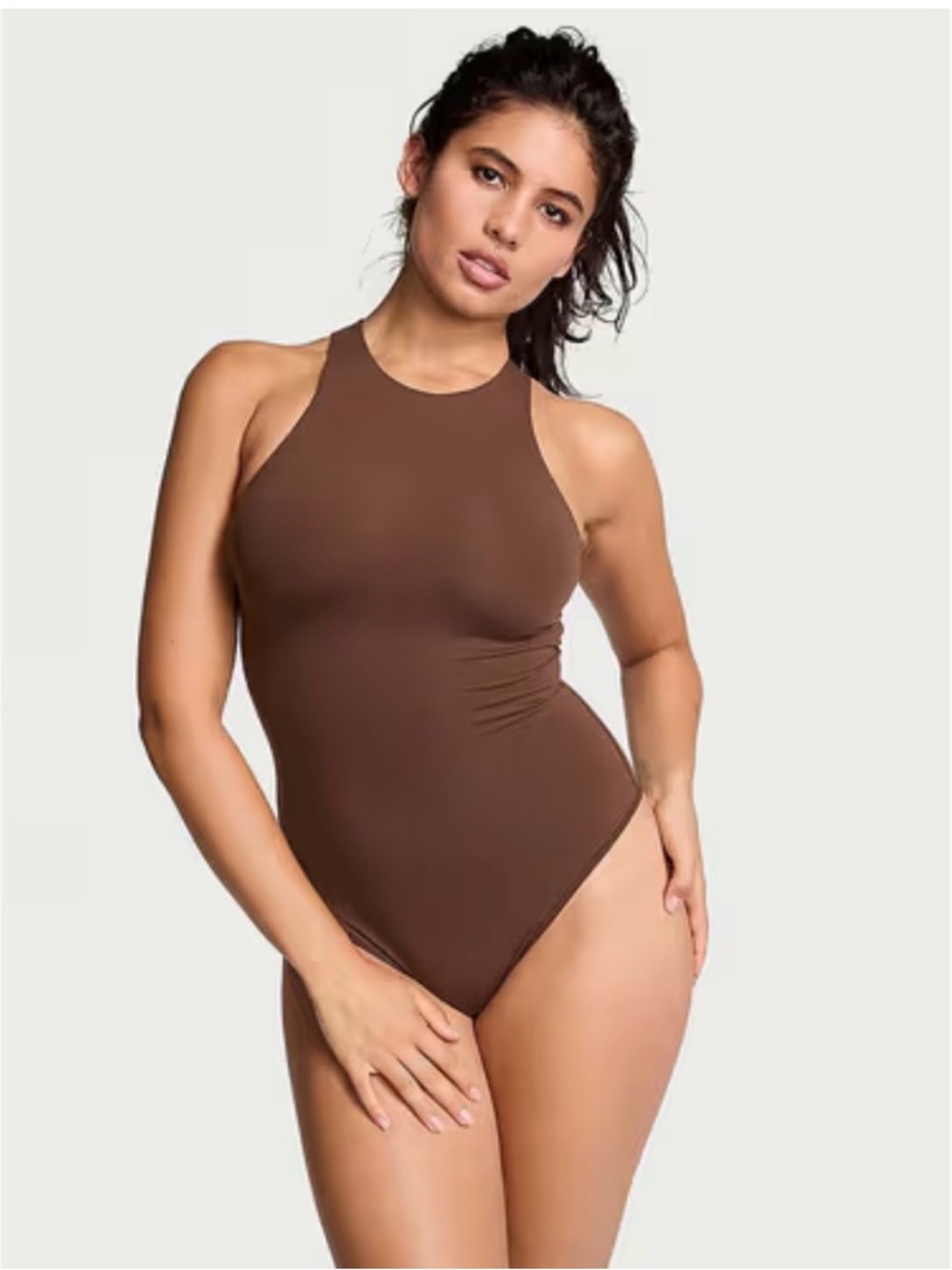 PINK Victoria's Secret High-Neck Brown Bodysuit